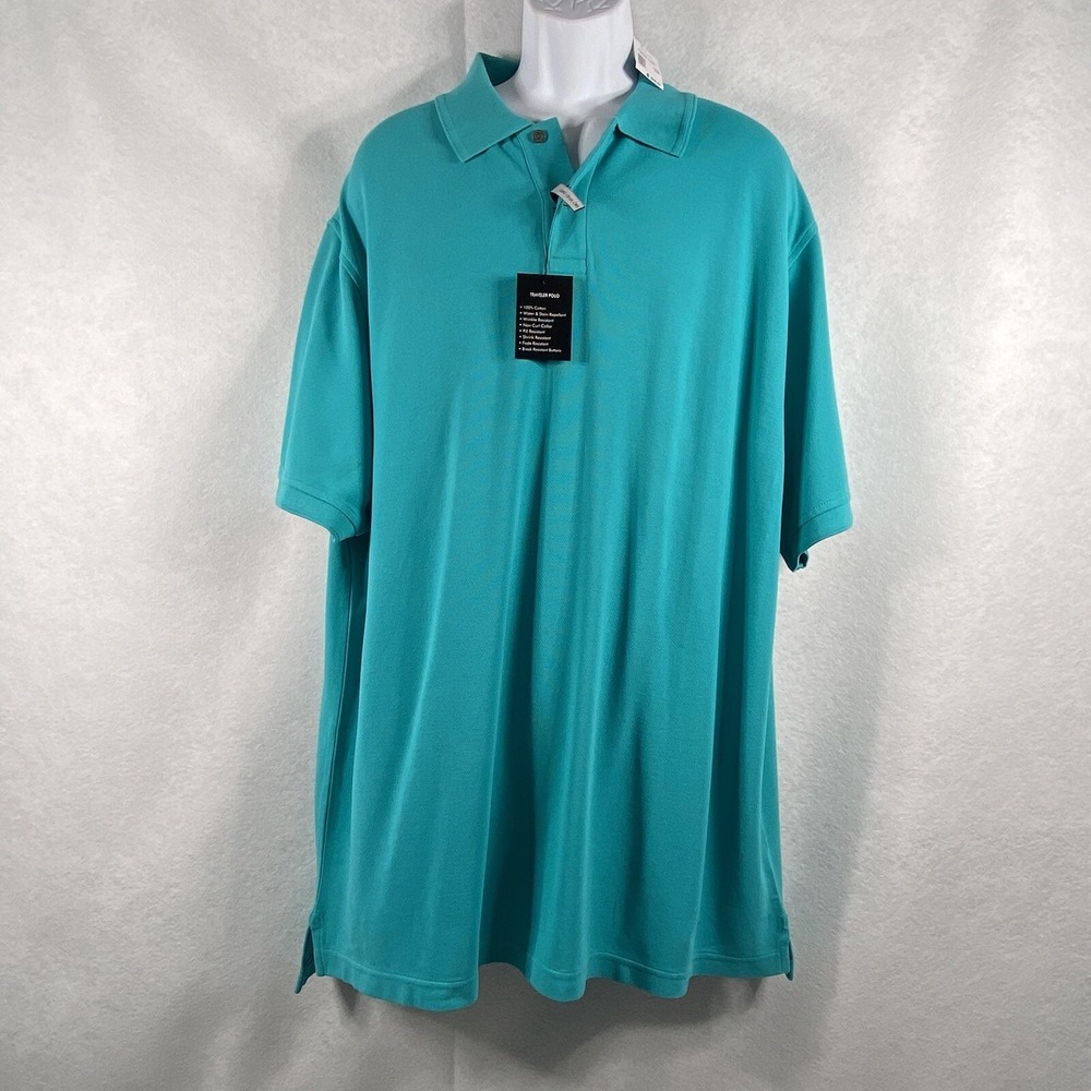 Jos A Bank Travelers Polo‎ Shirt Mens 2X Turquoise Short Sleeves Performance New